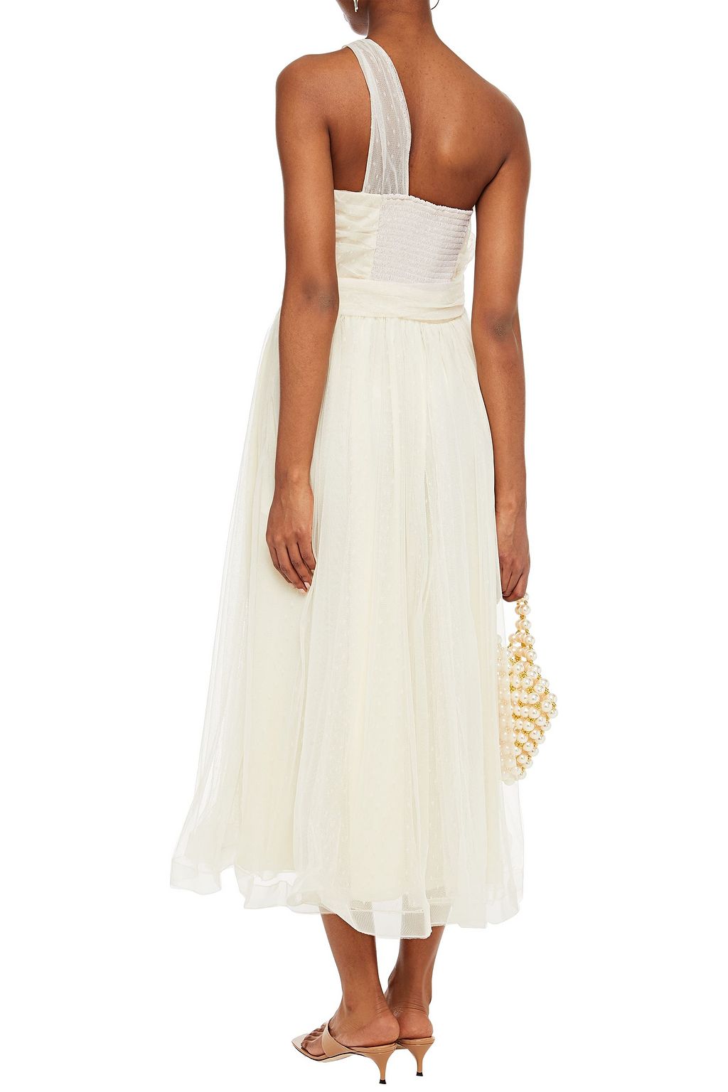 REDVALENTINO One-shoulder bow-embellished point d'esprit midi dress