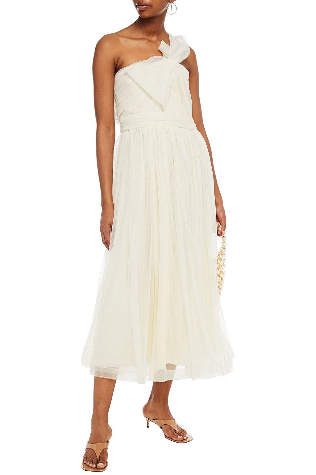 REDVALENTINO One-shoulder bow-embellished point d'esprit midi dress