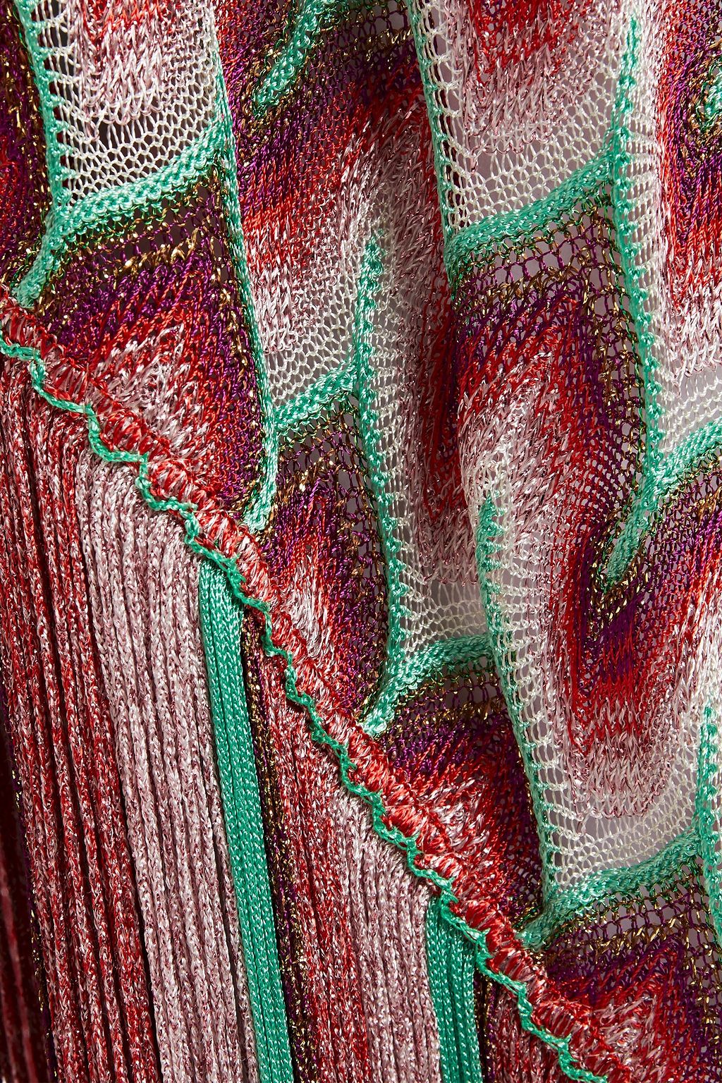 MISSONI Fringed metallic crochet-knit wrap
