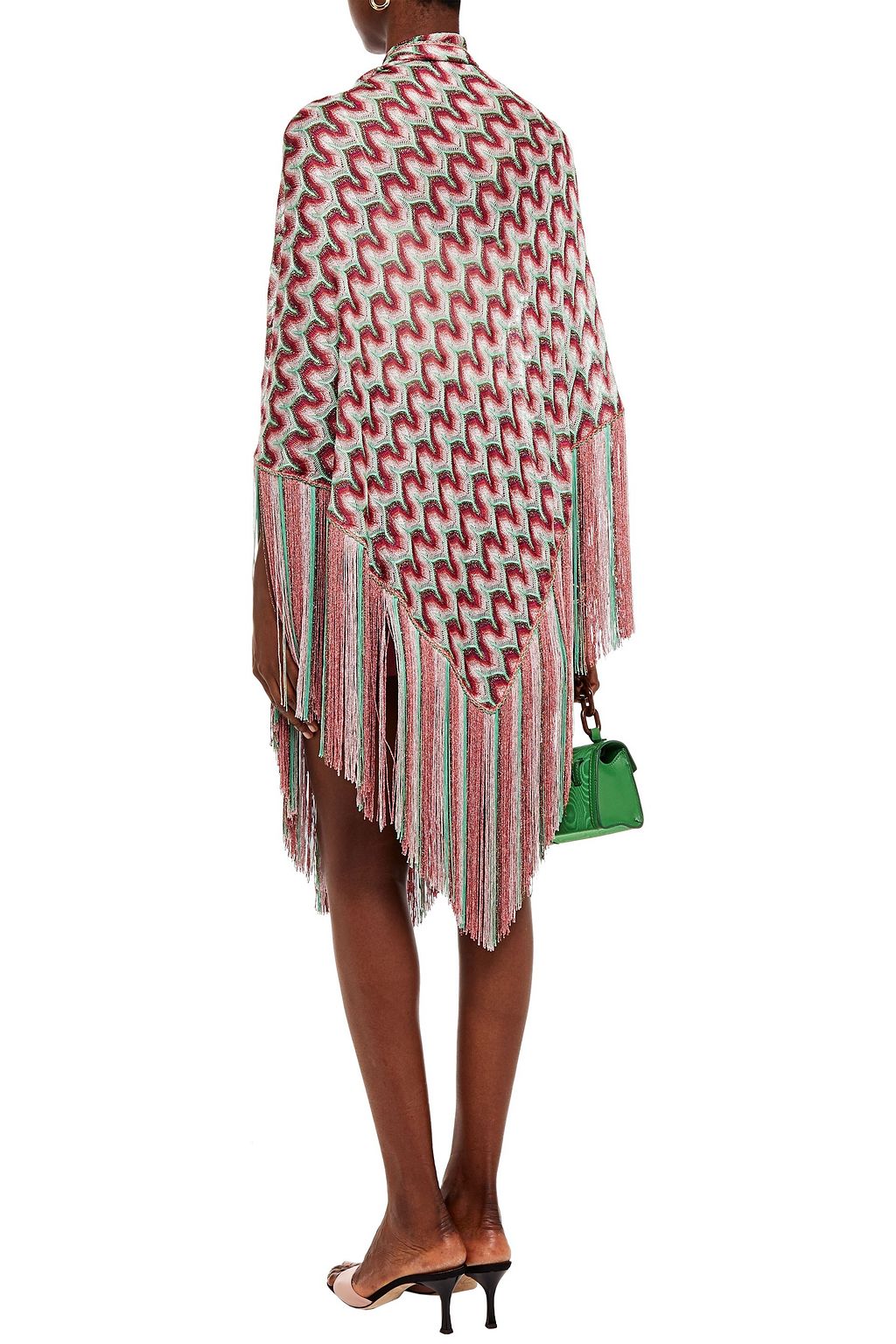 MISSONI Fringed metallic crochet-knit wrap