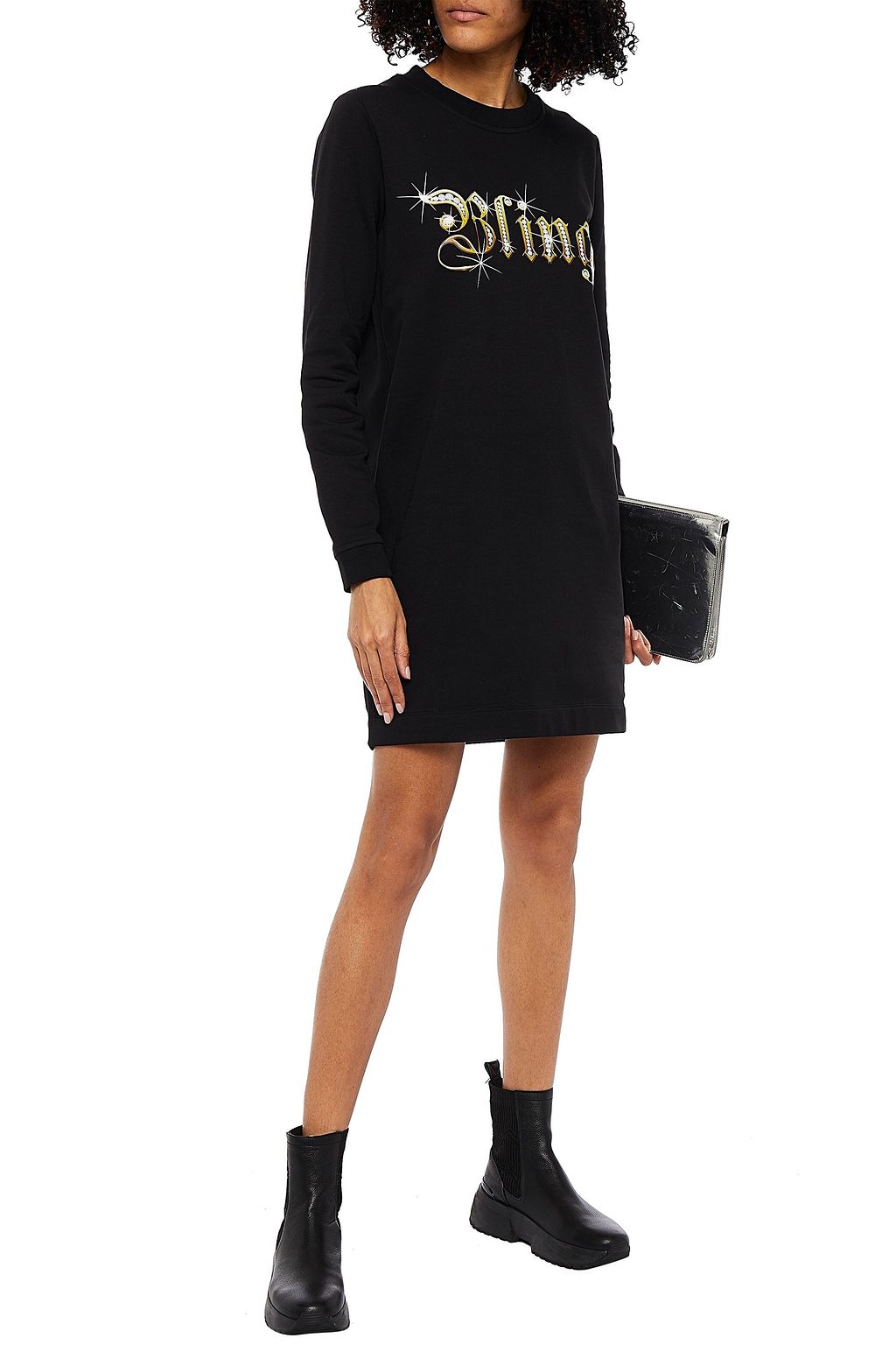 LOVE MOSCHINO Printed cotton-blend fleece mini dress