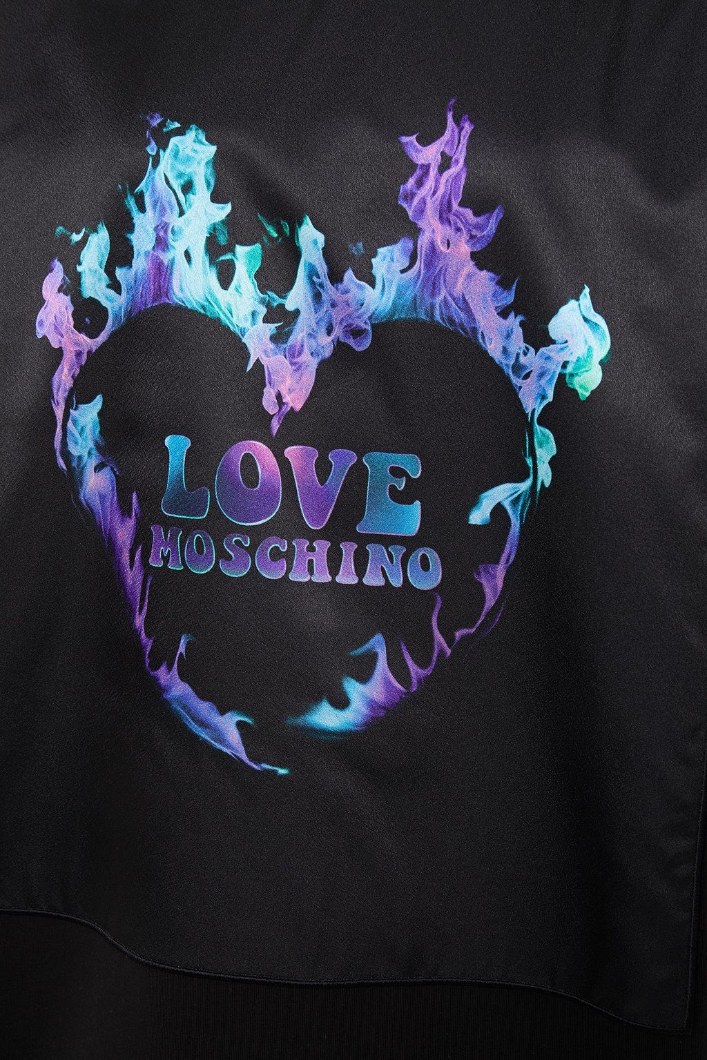 LOVE MOSCHINO Paneled printed satin and cotton-blend fleece mini dress