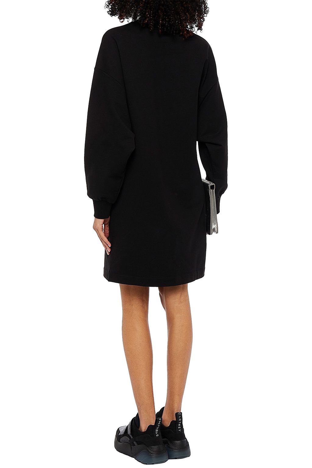 LOVE MOSCHINO Paneled printed satin and cotton-blend fleece mini dress