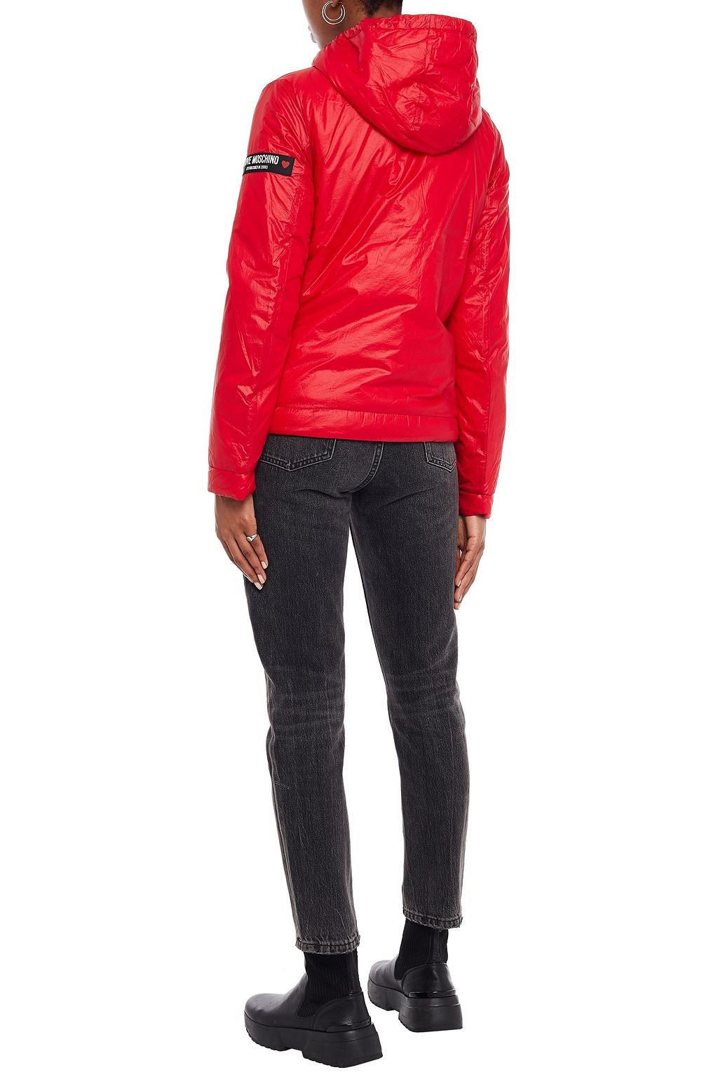 LOVE MOSCHINO Logo-appliquéd shell hooded jacket