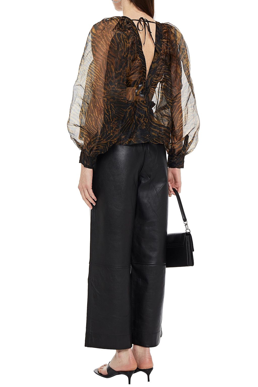 GANNI Bluse aus Organza mit Tigerprint und Raffung