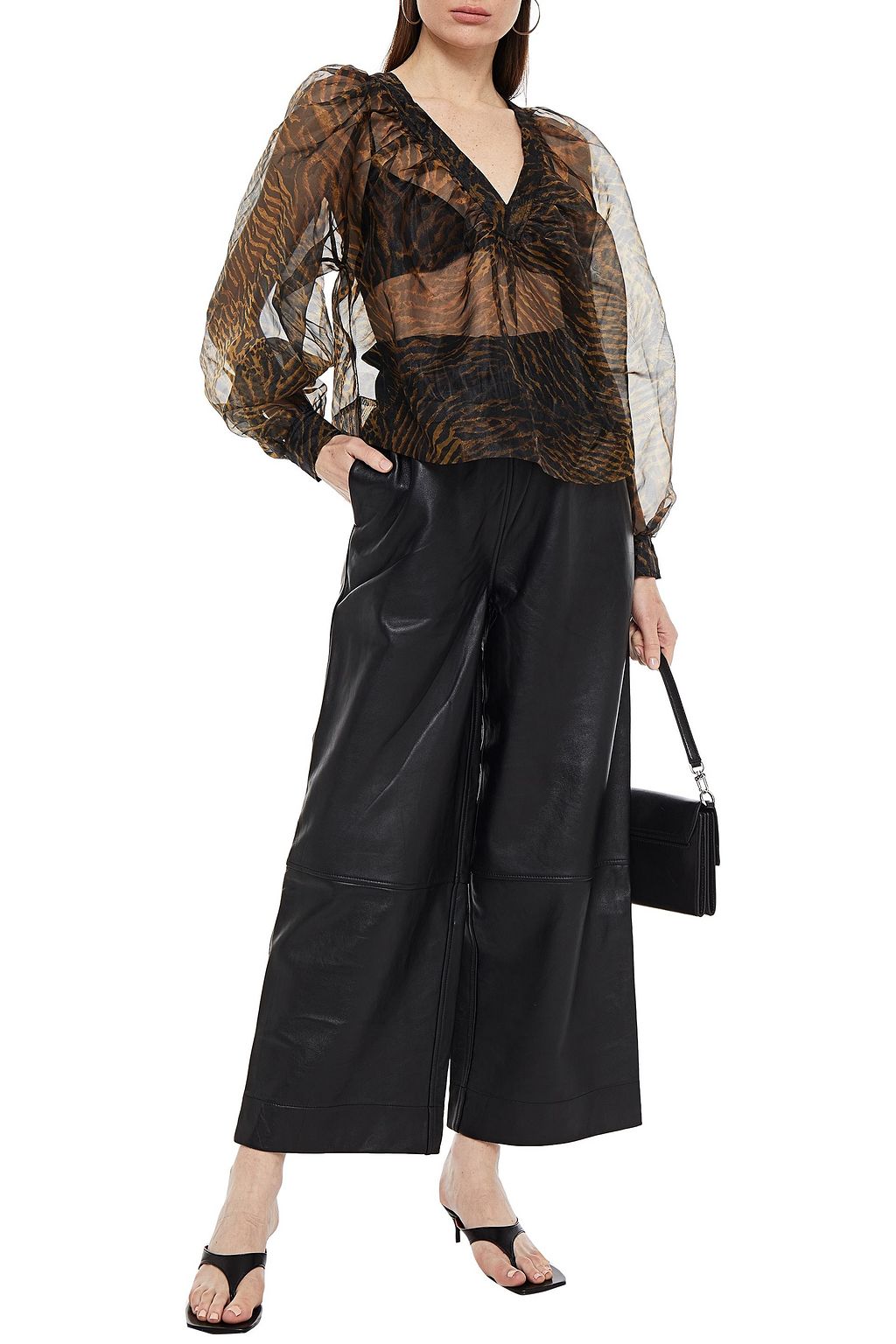 GANNI Bluse aus Organza mit Tigerprint und Raffung