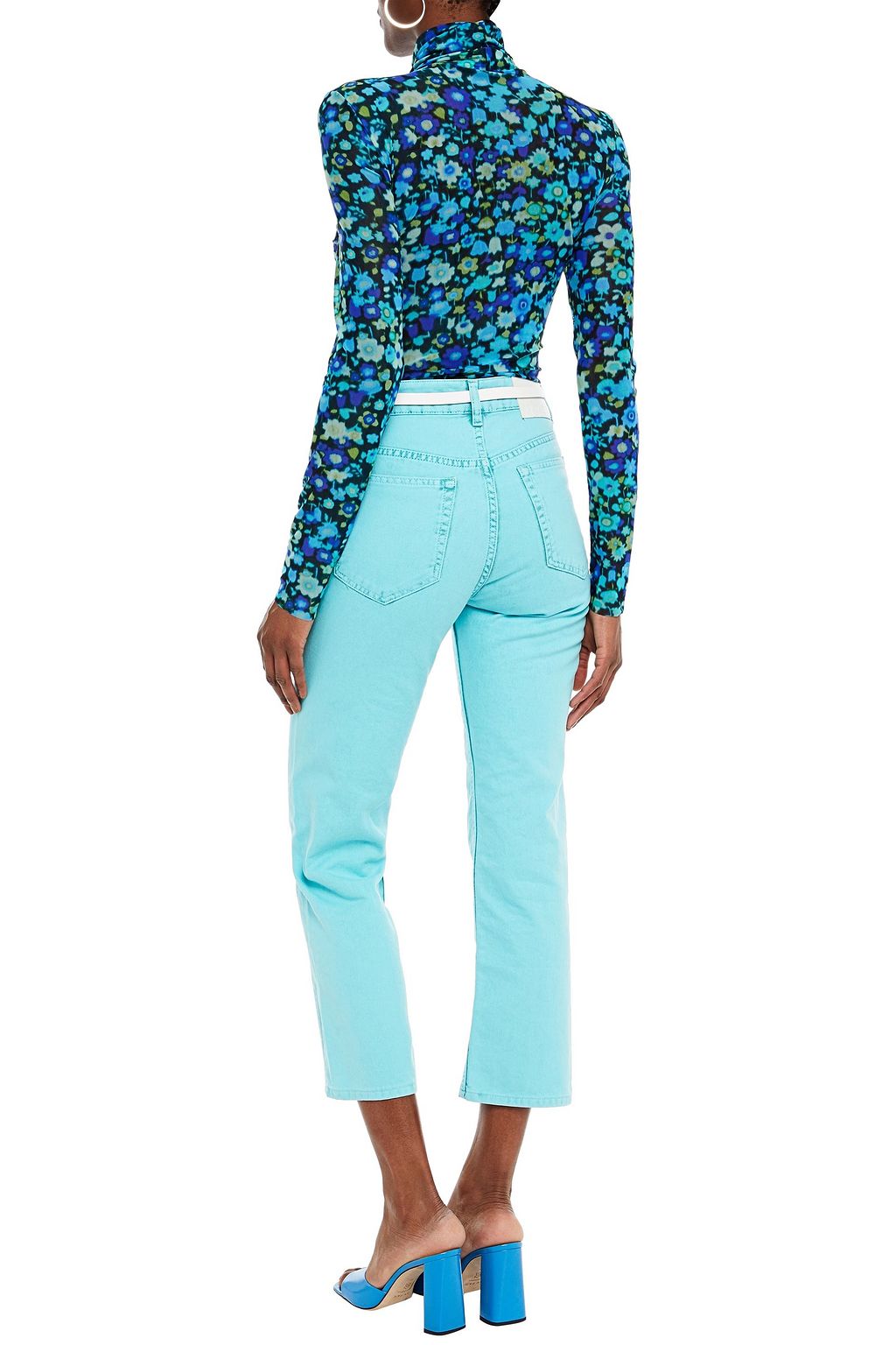 GANNI Floral-print stretch-mesh turtleneck top