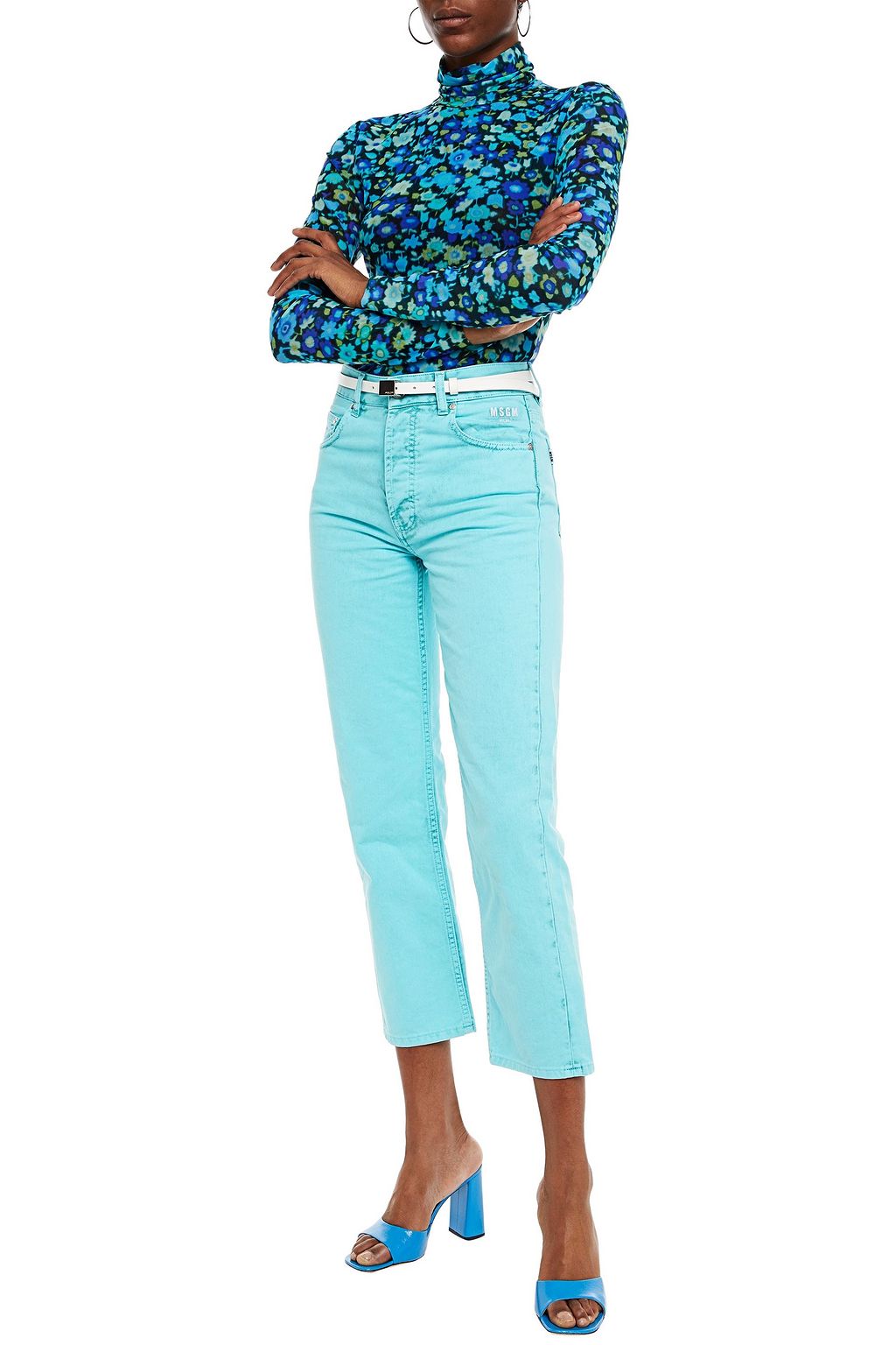 GANNI Floral-print stretch-mesh turtleneck top