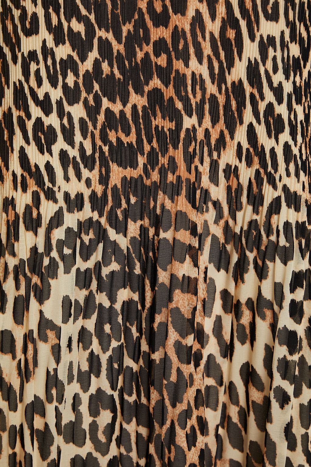 GANNI Ruffle-trimmed leopard-print plissé midi dress