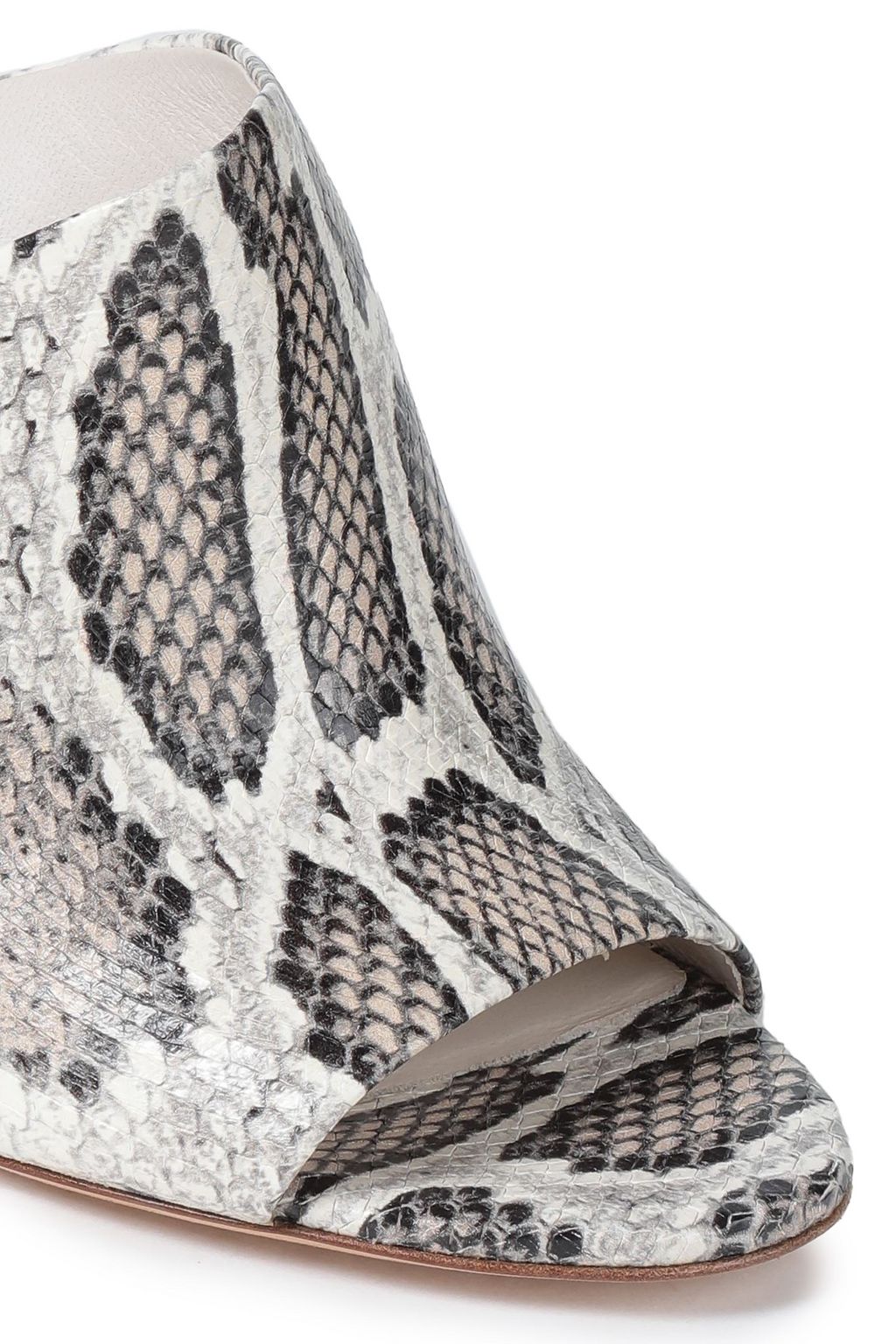 VINCE. Snake-effect leather mules