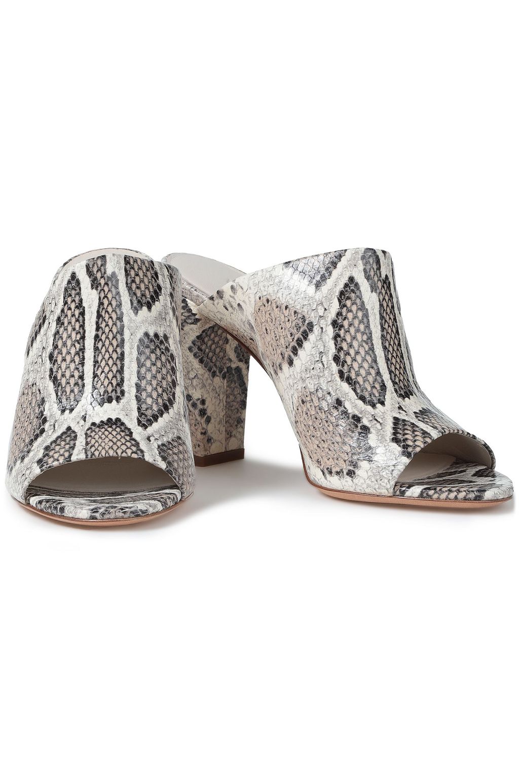 VINCE. Snake-effect leather mules