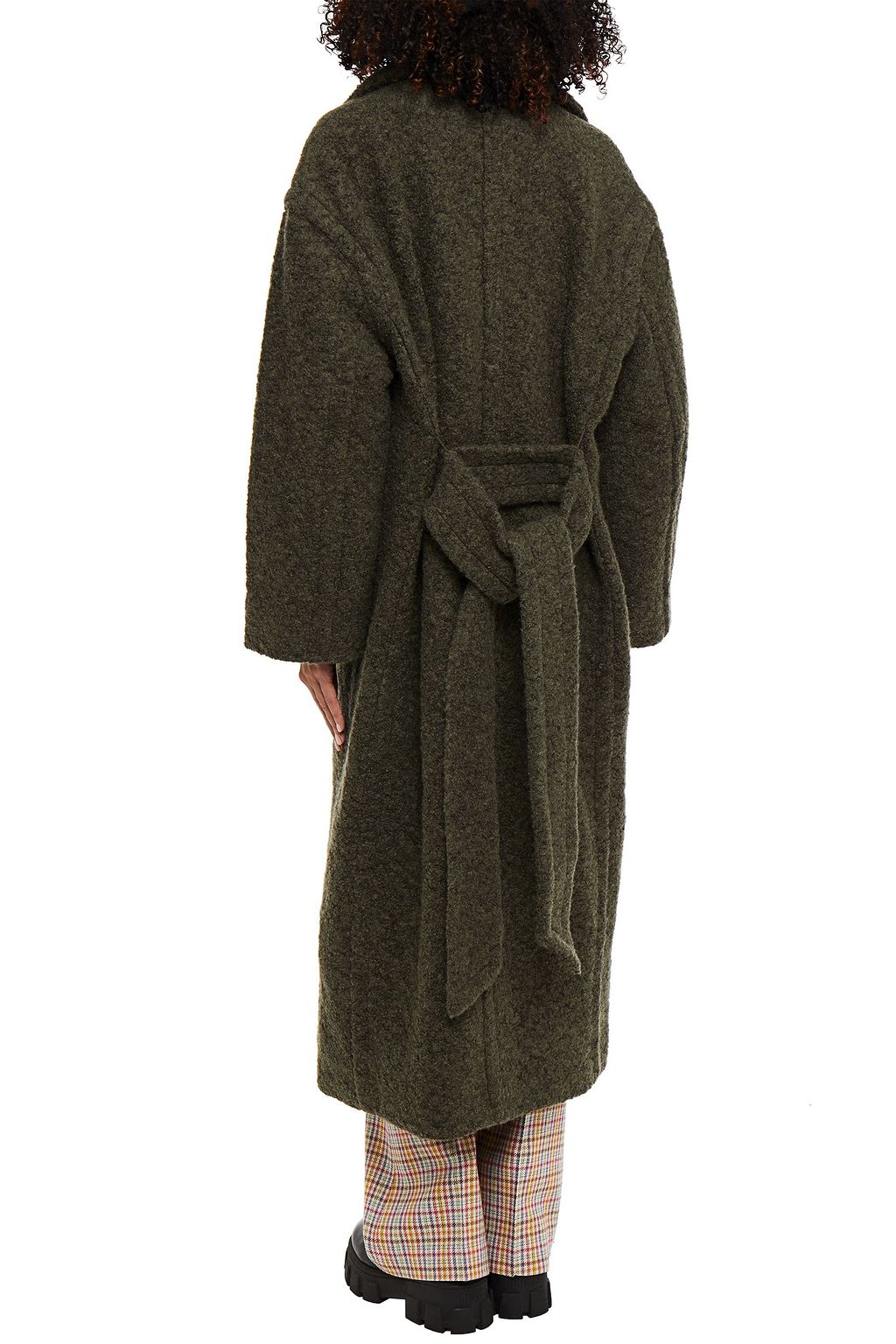 GANNI Belted wool-blend bouclé coat