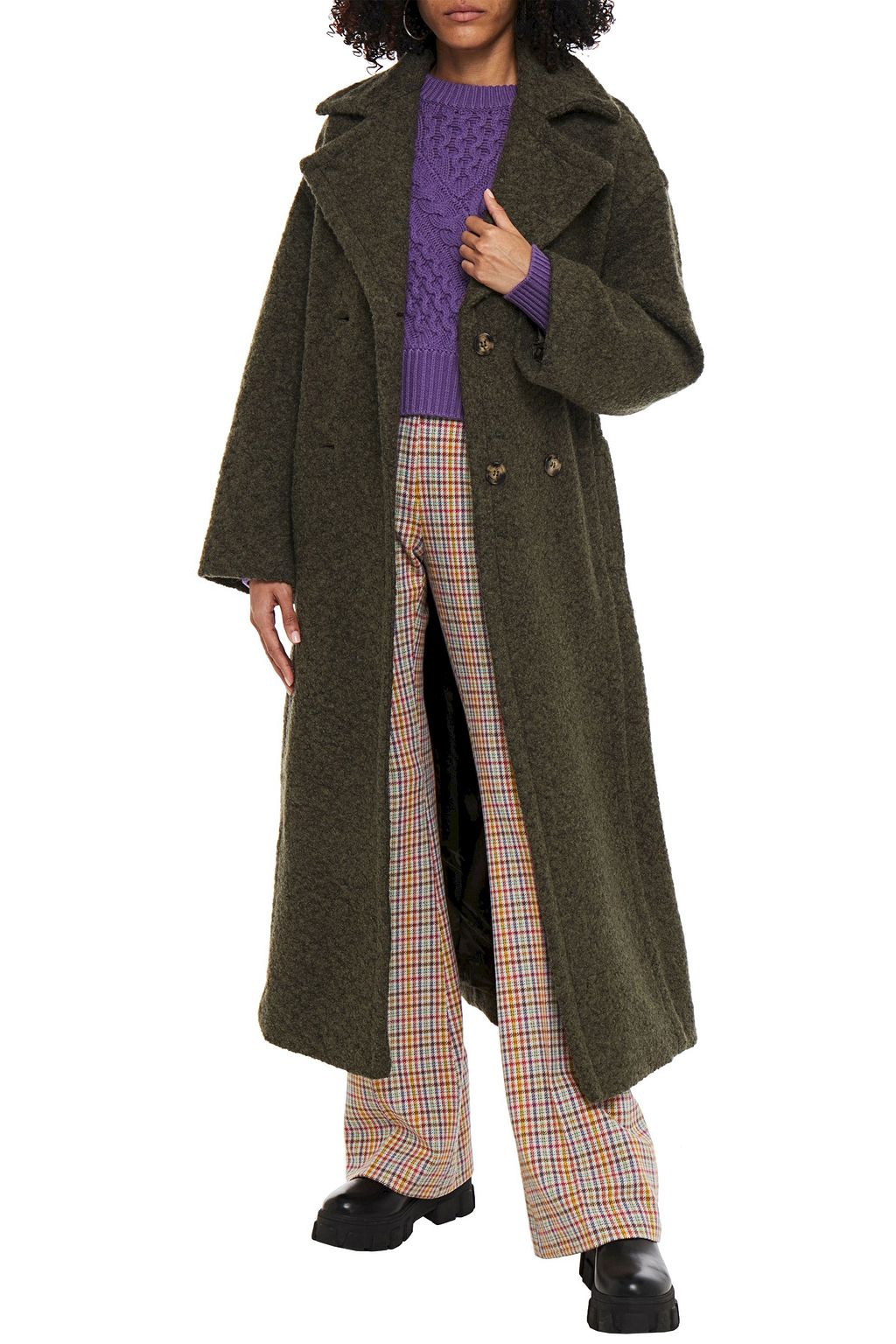 GANNI Belted wool-blend bouclé coat