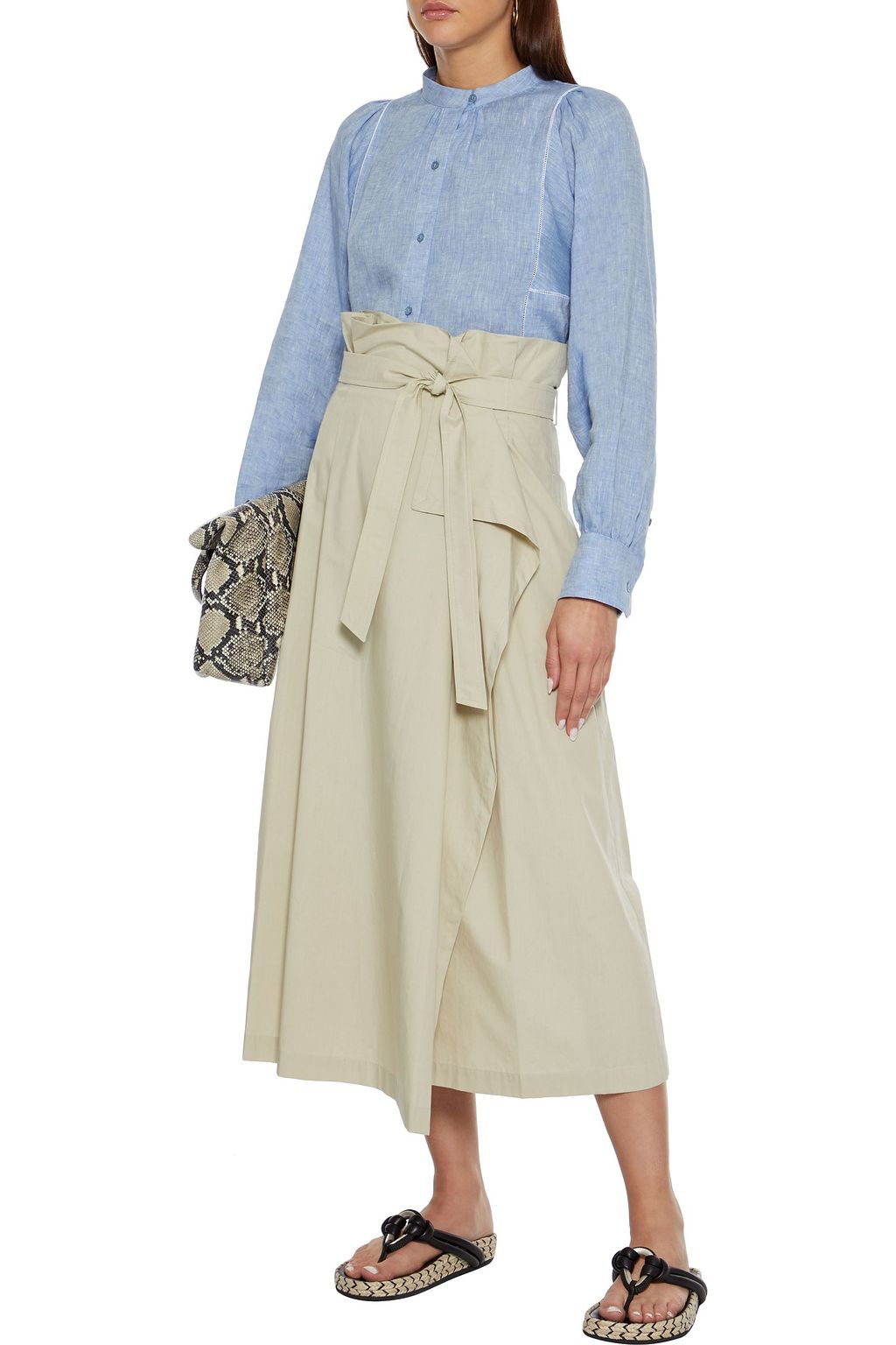 WEEKEND MAX MARA Malaga gathered linen-chambray blouse