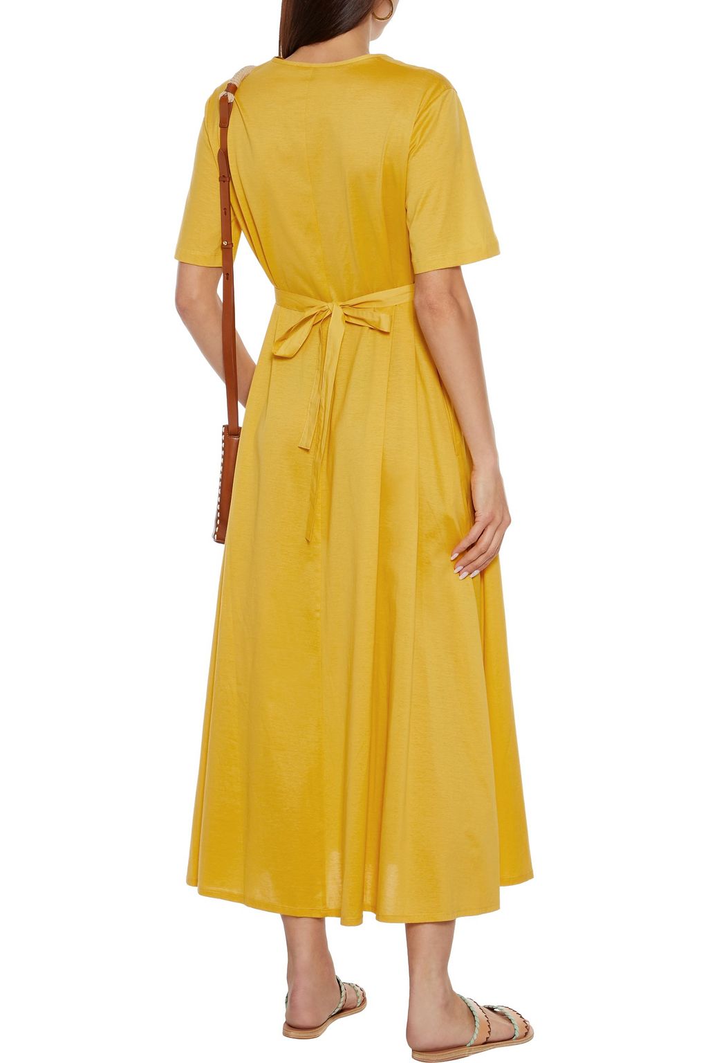 WEEKEND MAX MARA Bairo gathered cotton-poplin and jersey midi dress