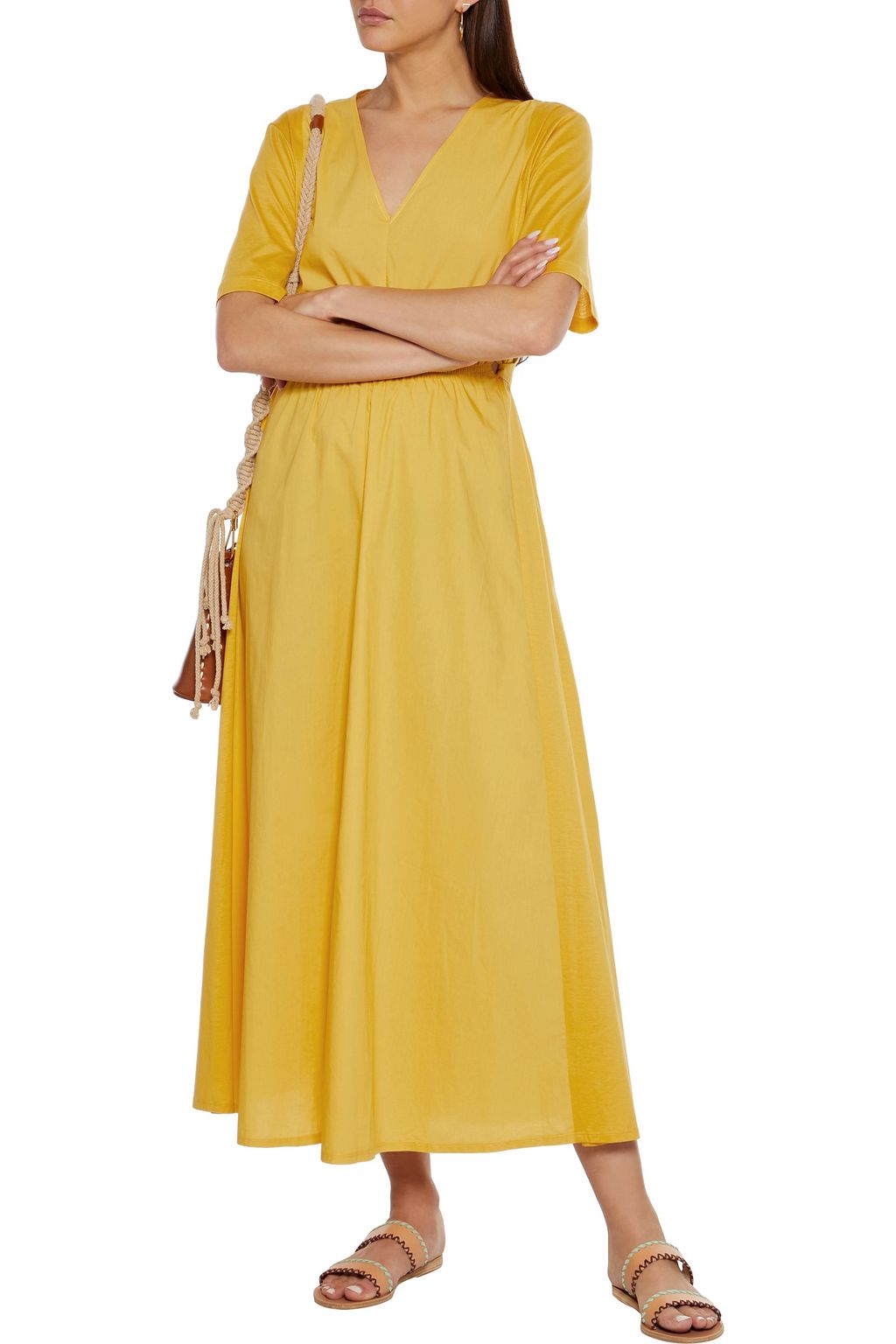 WEEKEND MAX MARA Bairo gathered cotton-poplin and jersey midi dress