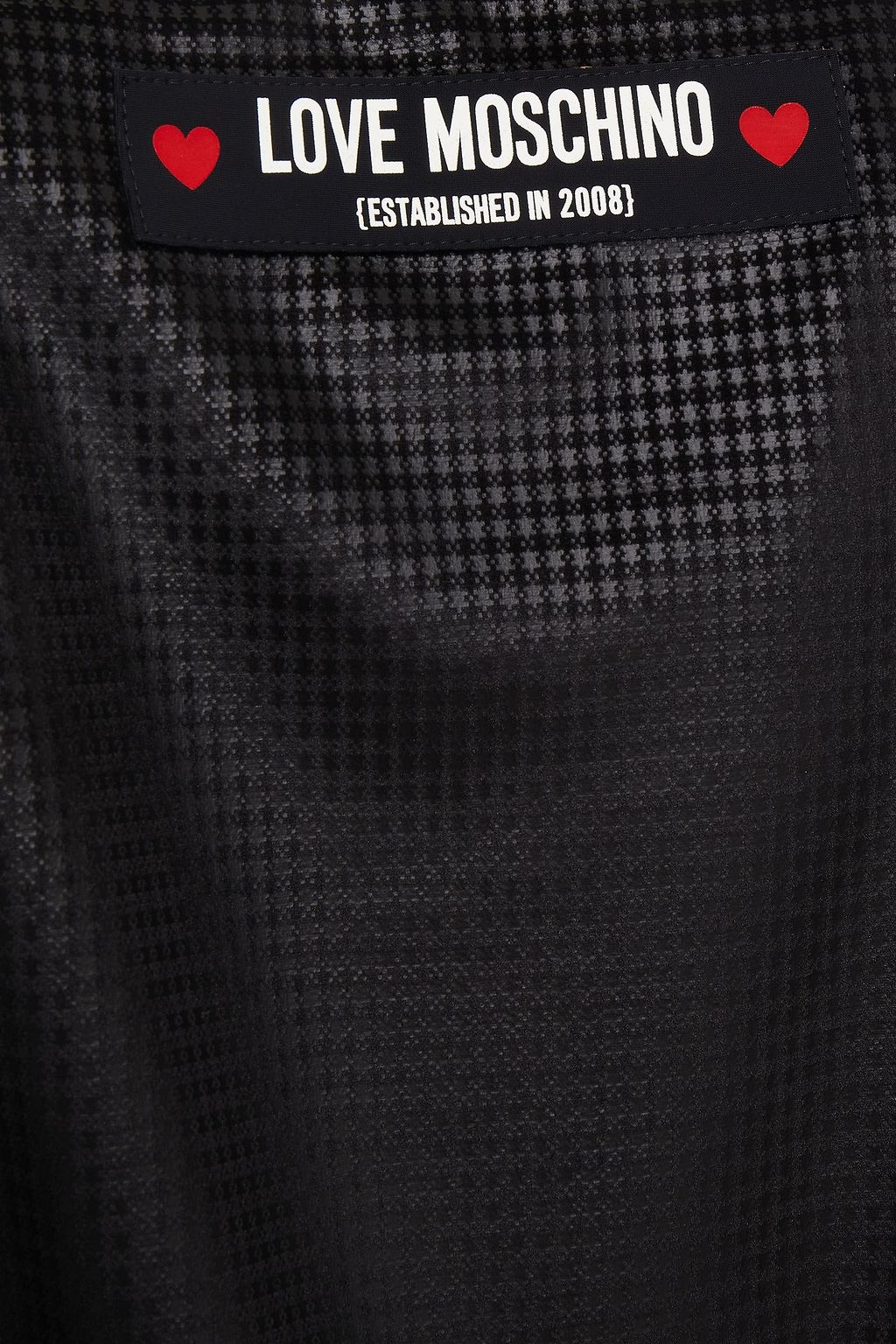 LOVE MOSCHINO Appliquéd belted houndstooth velvet mini dress