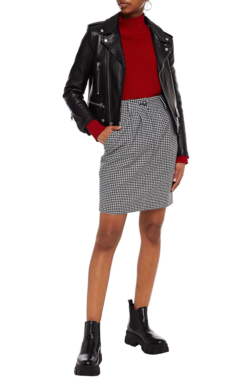 LOVE MOSCHINO Appliquéd houndstooth wool-blend tweed mini skirt
