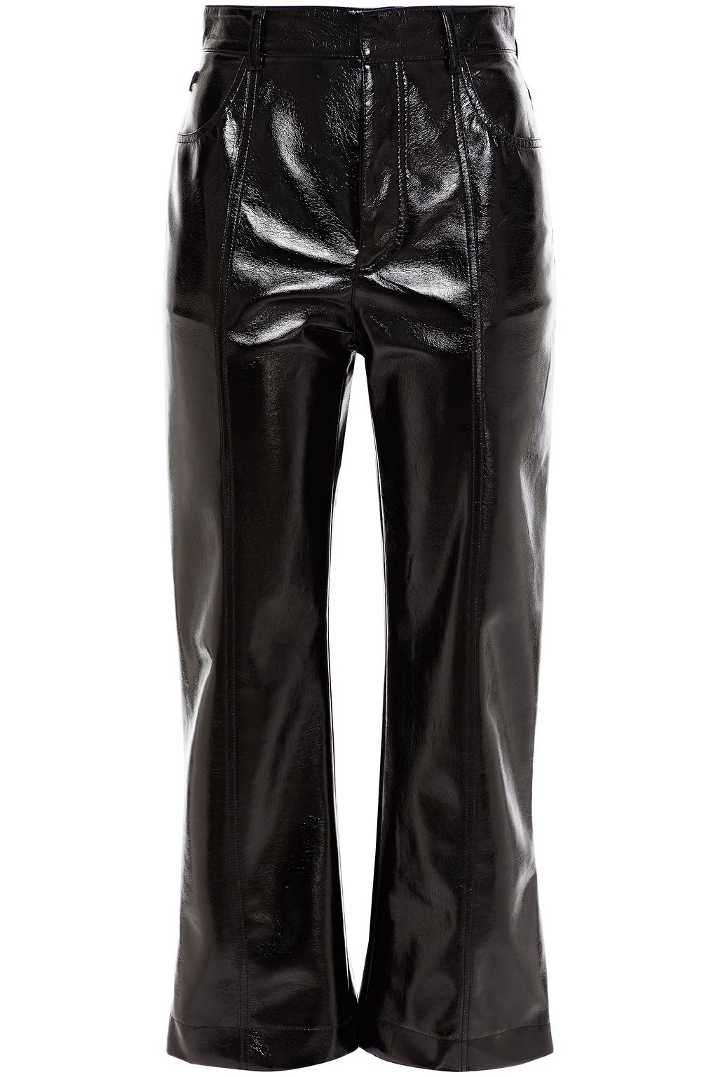Crinkled faux leather kick-flare pants 