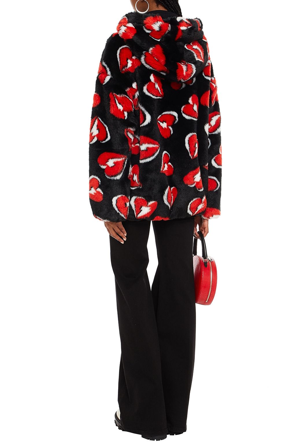 LOVE MOSCHINO Printed faux fur hooded jacket