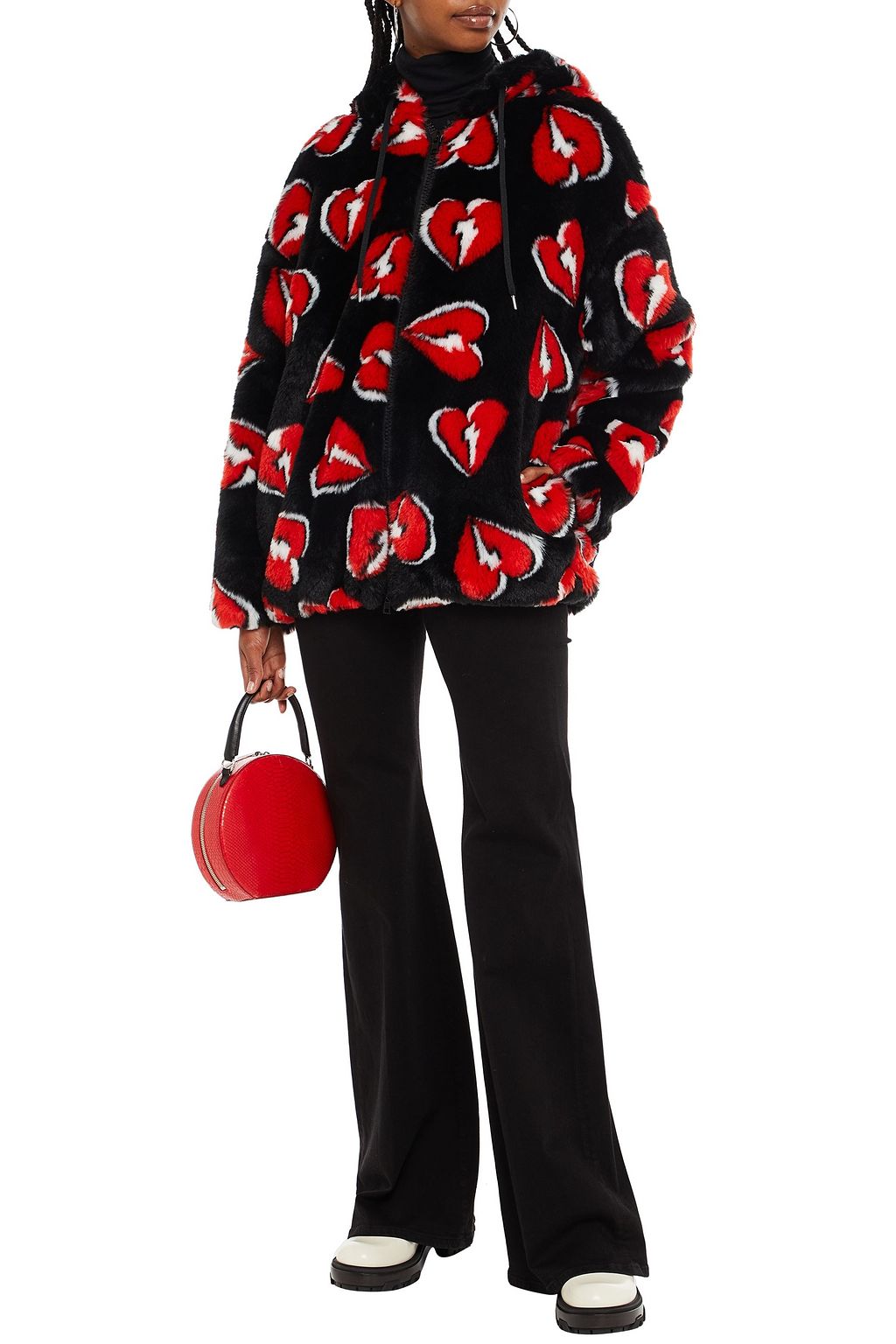 LOVE MOSCHINO Printed faux fur hooded jacket