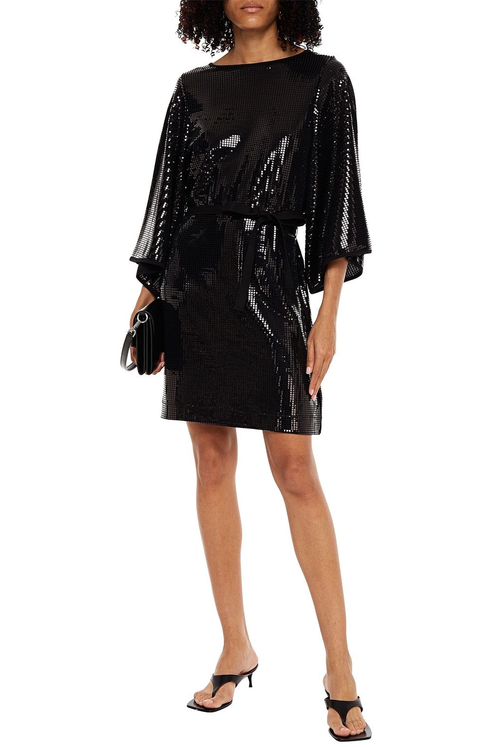 LOVE MOSCHINO Belted sequined jersey mini dress