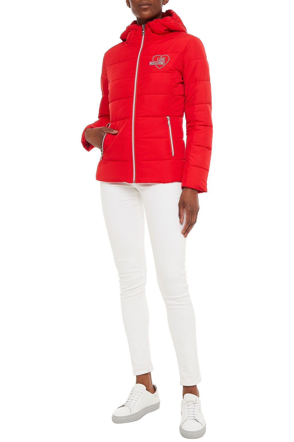 LOVE MOSCHINO Logo-embroidered quilted shell hooded down jacket