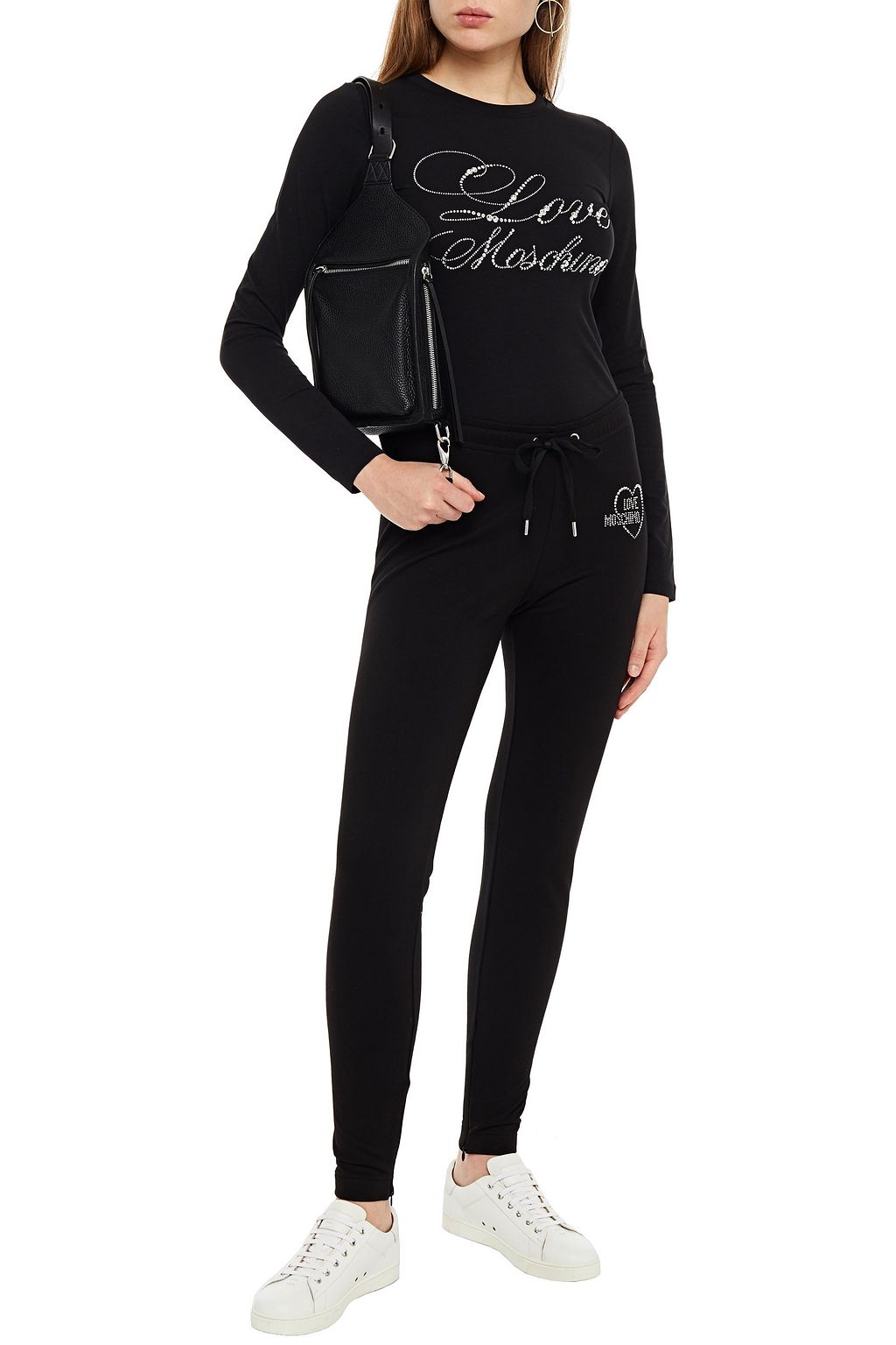 LOVE MOSCHINO Crystal-embellished cotton-blend fleece track pants