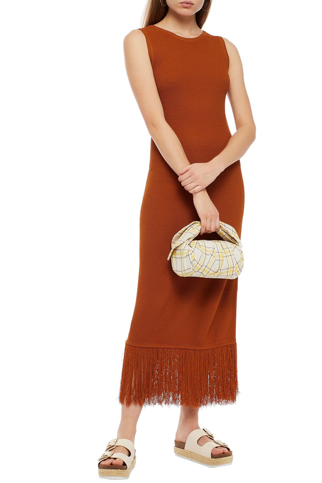 RODEBJER Ettahra fringe-trimmed crochet-knit midi dress