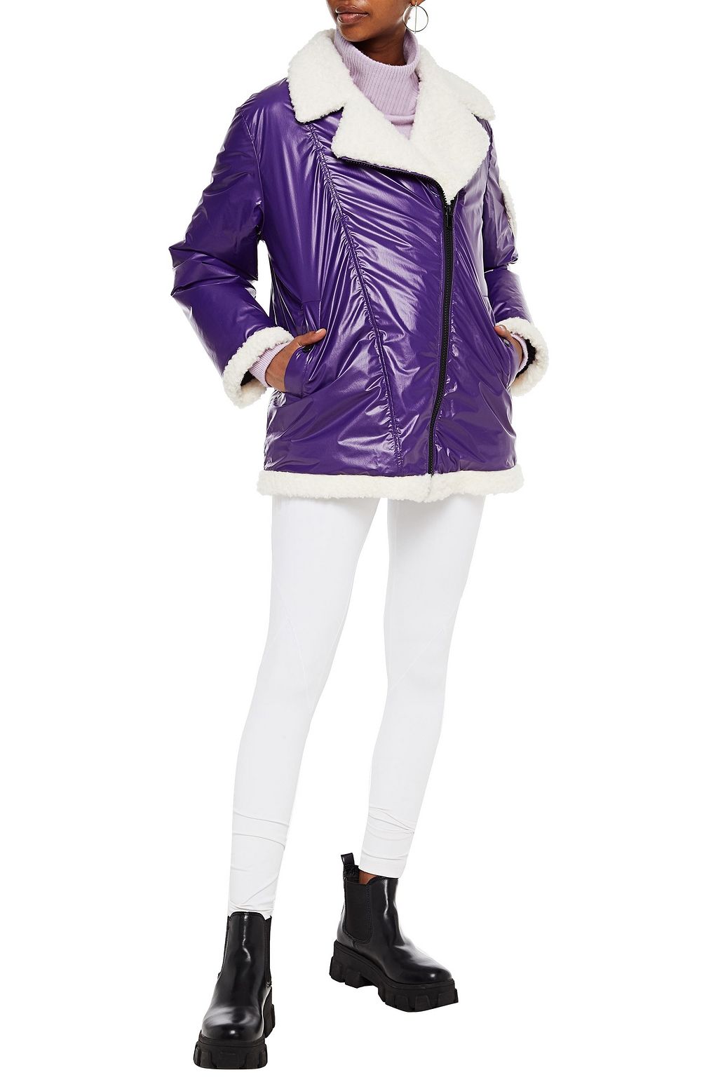 LOVE MOSCHINO Faux shearling-trimmed shell jacket