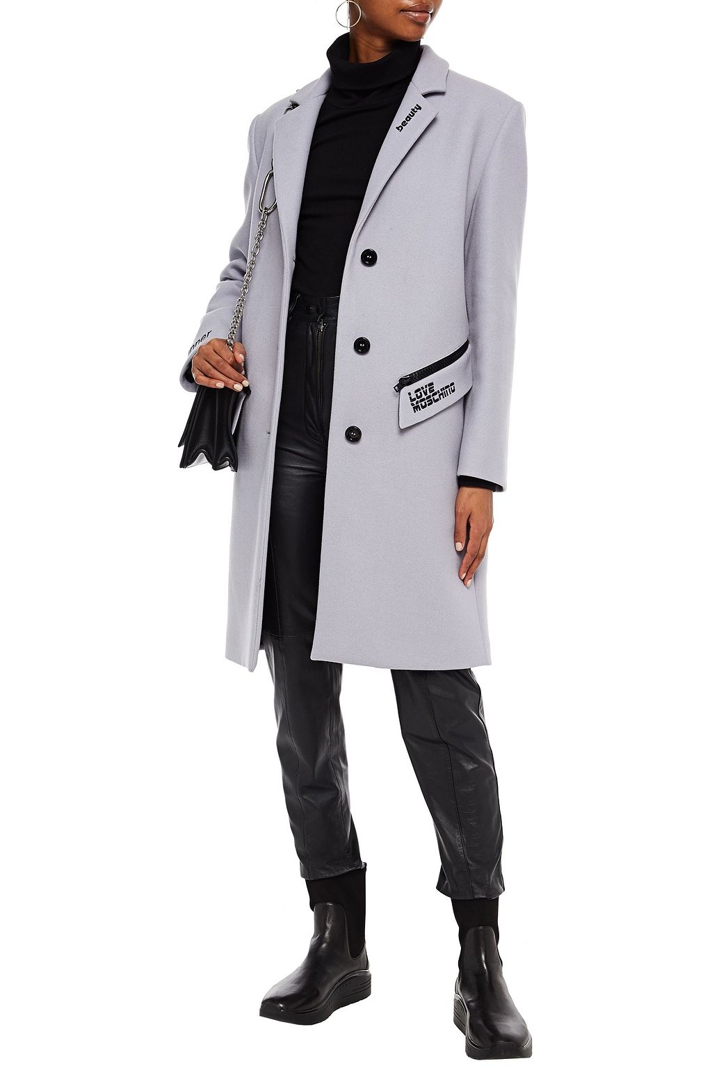 LOVE MOSCHINO Logo-embroidered wool-blend felt coat