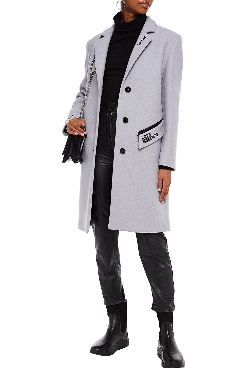 Love Moschino Logo-embroidered Wool-blend Felt Coat In Blue