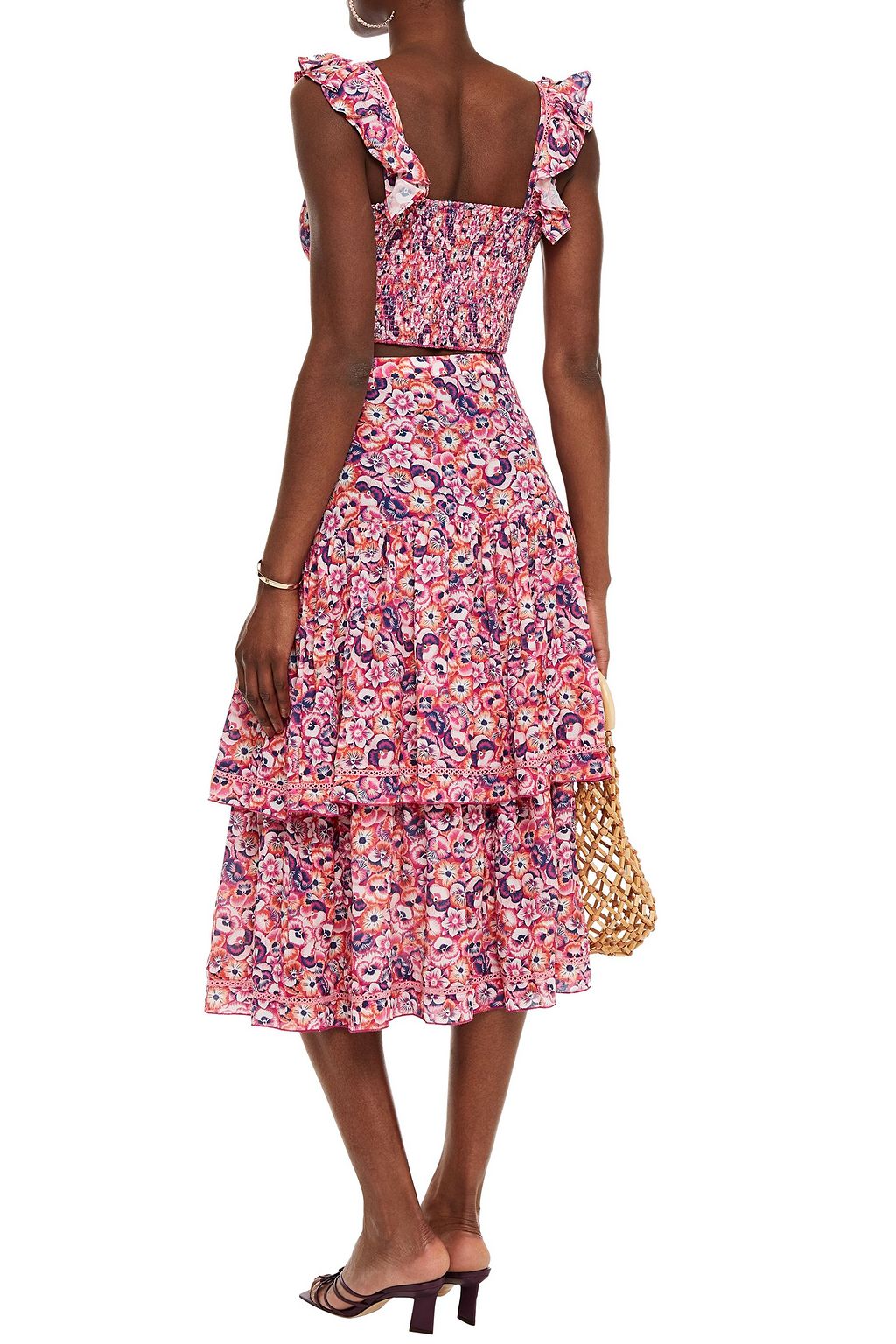 PALOMA BLUE Brooke gathered floral-print crepe de chine midi skirt