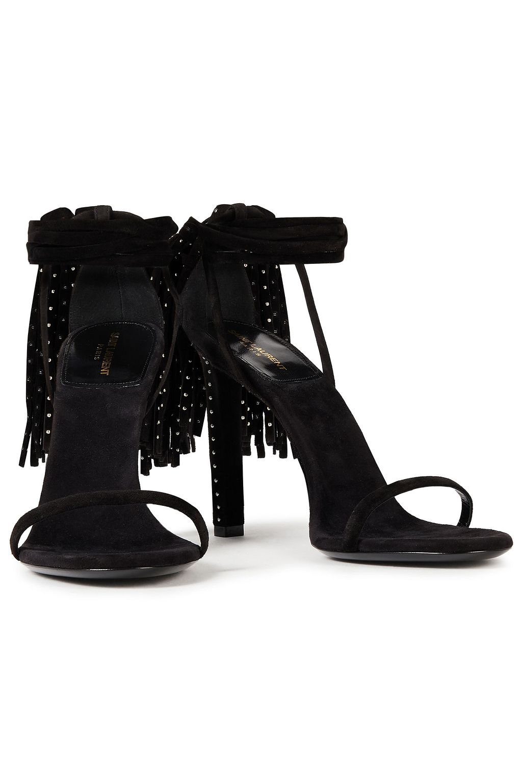 SAINT LAURENT Tassel-trimmed studded suede sandals