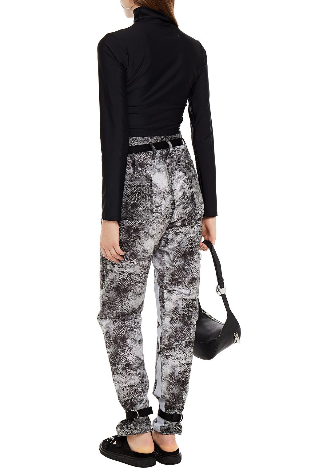BEN TAVERNITI™ UNRAVEL PROJECT Belted snake-print shell tapered pants