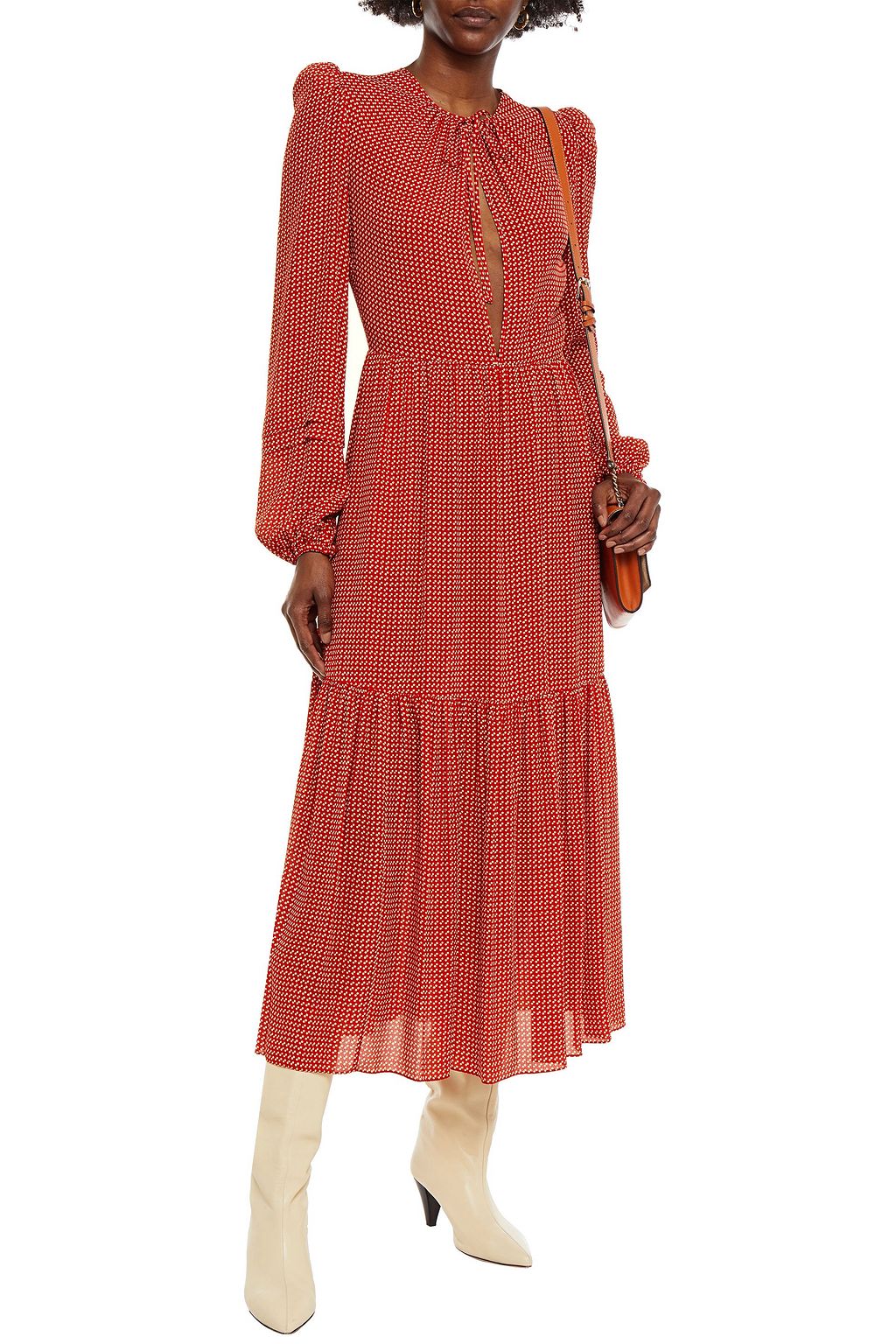 PHILOSOPHY DI LORENZO SERAFINI Tiered polka-dot crepe de chine midi dress