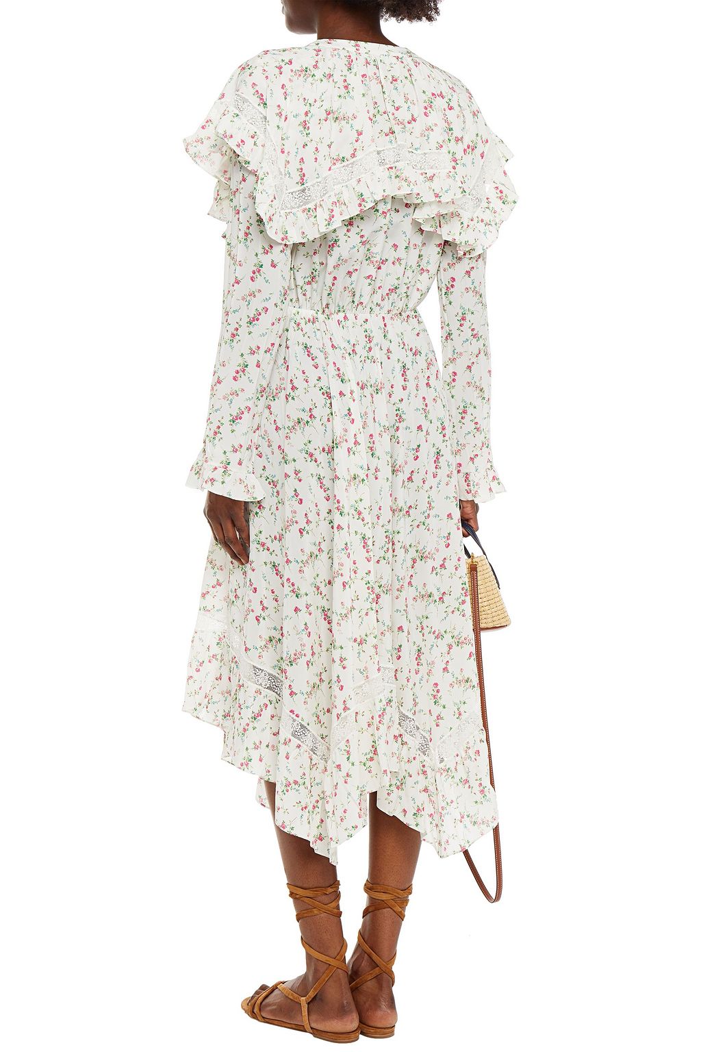 PHILOSOPHY DI LORENZO SERAFINI Asymmetric ruffled floral-print silk crepe de chine midi dress