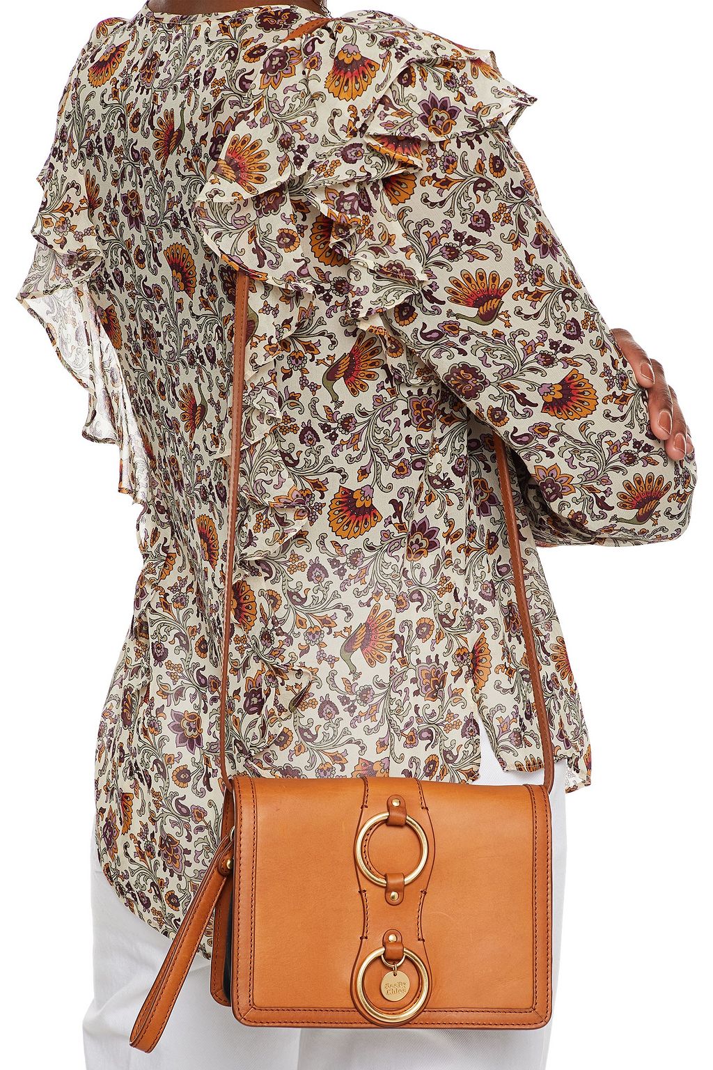 SEE BY CHLOÉ Roby ring-embellished burnished-leather shoulder bag