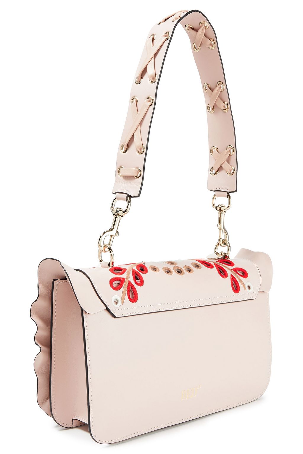 RED(V) Ruffletrimmed broderie anglaise leather shoulder bag Sale up