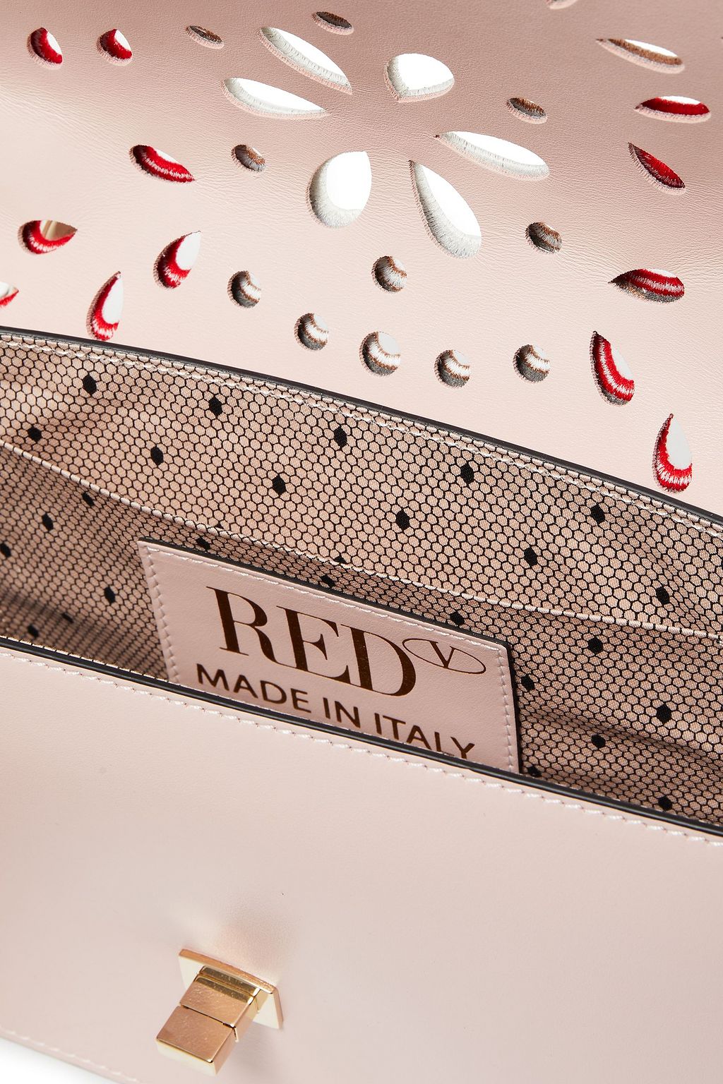 RED(V) Ruffletrimmed broderie anglaise leather shoulder bag Sale up