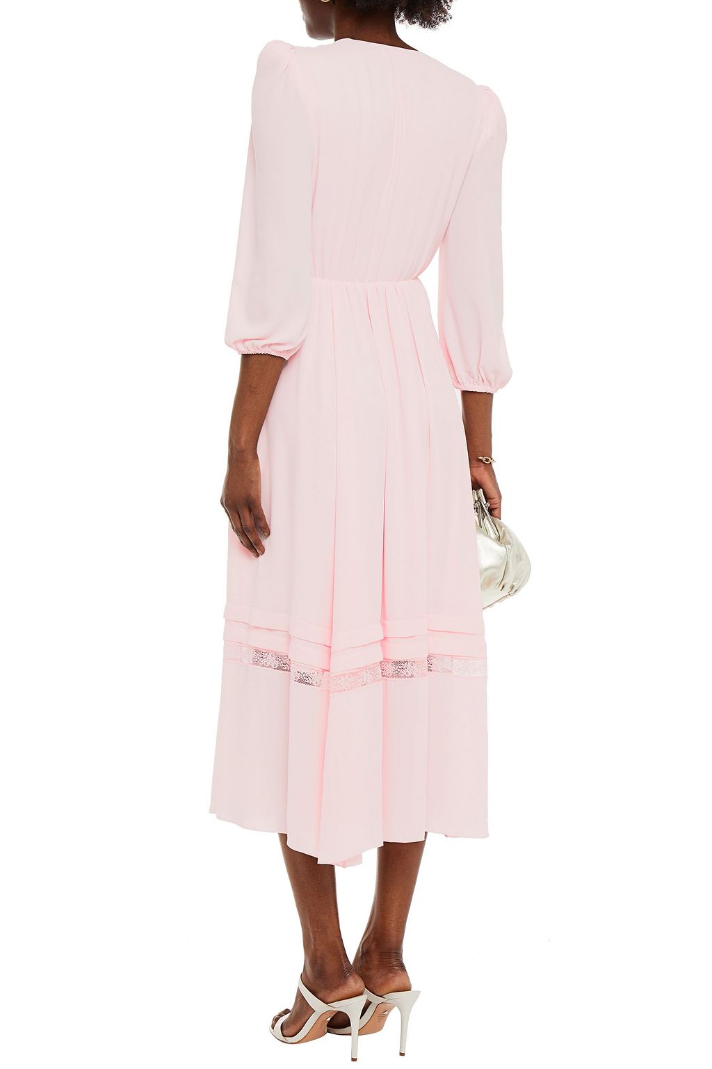 PHILOSOPHY DI LORENZO SERAFINI Tie-front lace-trimmed crepe de chine midi dress