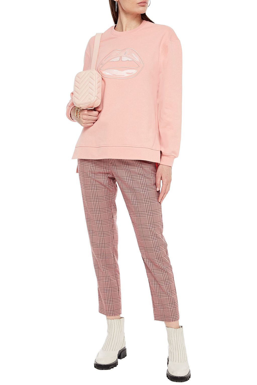 MARKUS LUPFER Josie Lip embroidered cotton-fleece sweatshirt