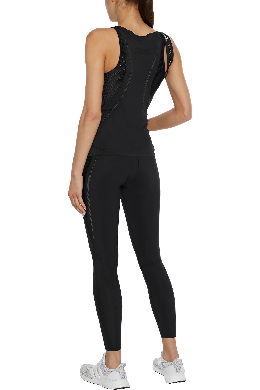 REEBOK X VICTORIA BECKHAM Mesh-paneled appliquéd stretch tank