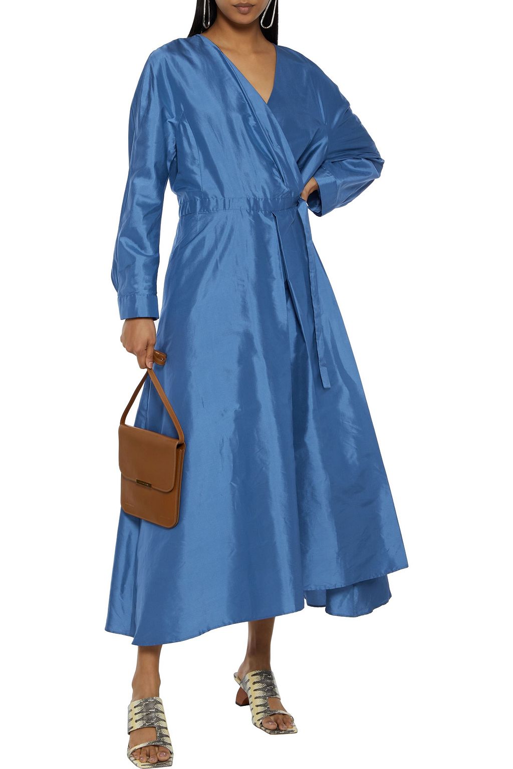 WEEKEND MAX MARA Ricamo pleated silk-taffeta midi wrap dress