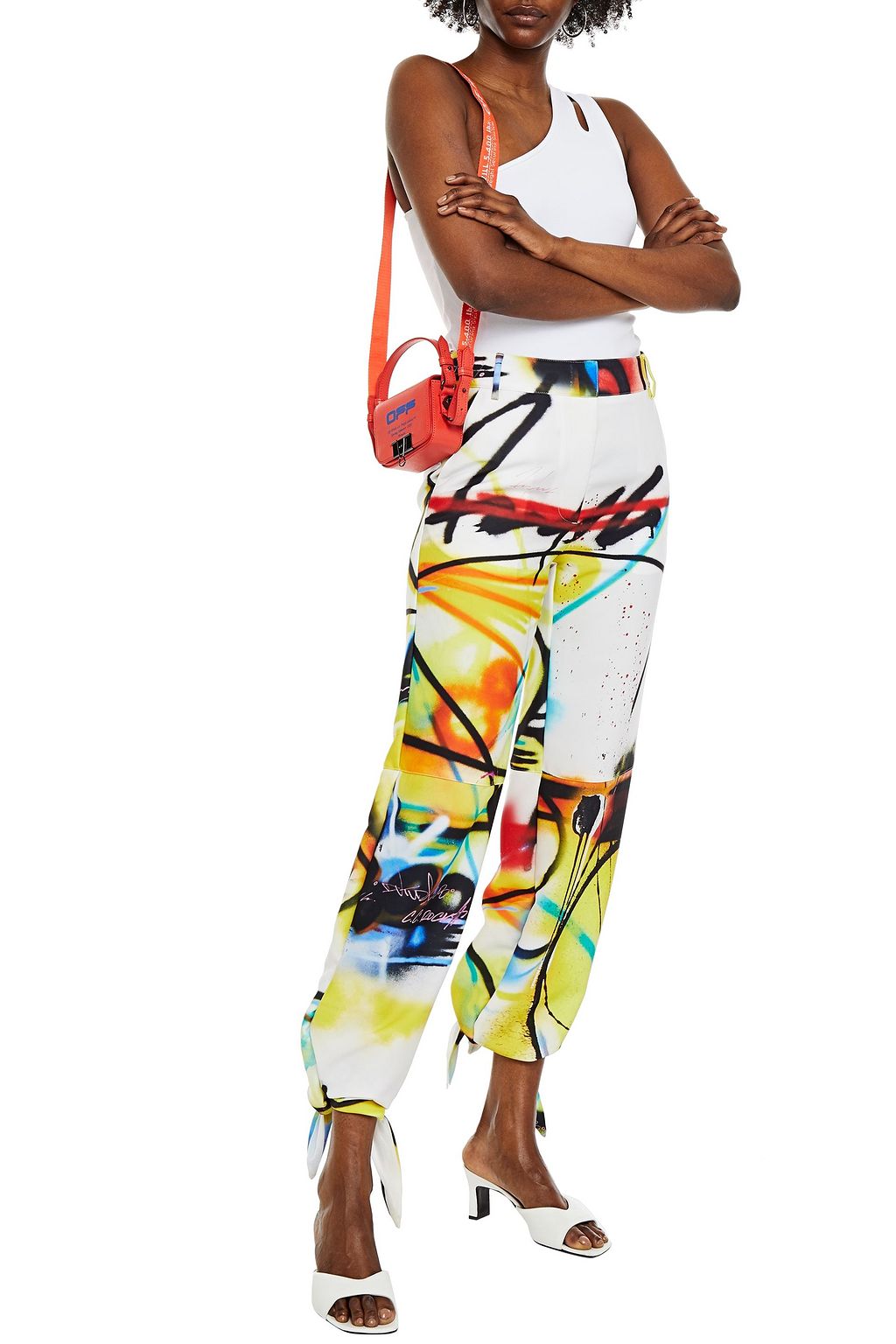 OFF-WHITE™ Tie-detailed printed crepe tapered pants