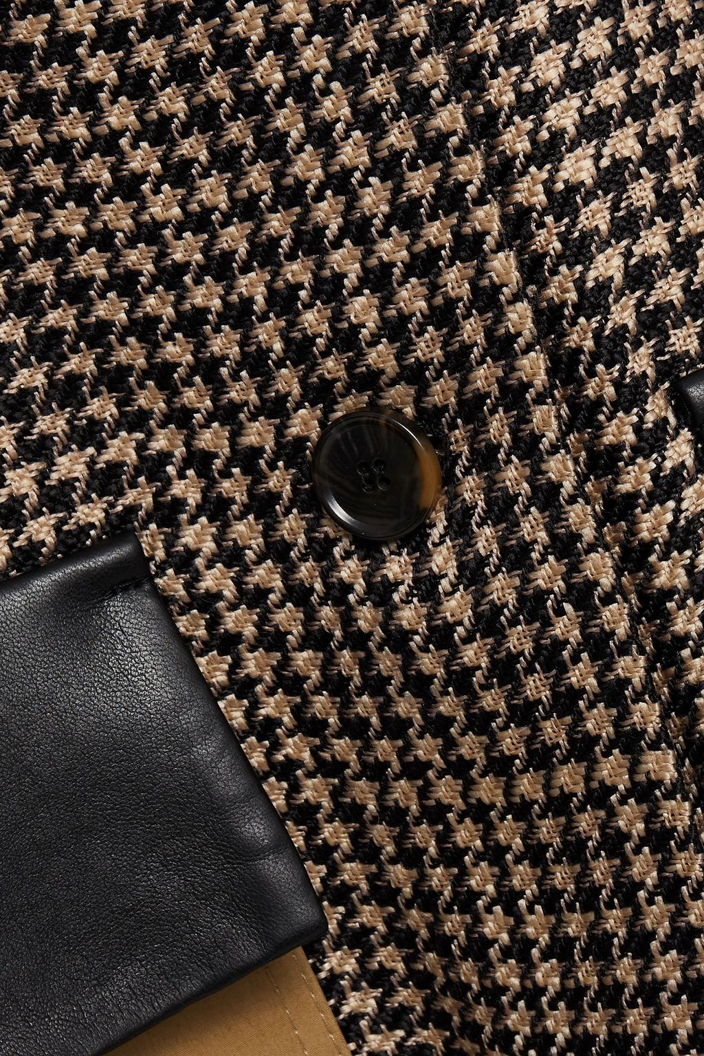 NANUSHKA Leather-paneled houndstooth tweed and cotton-poplin cape