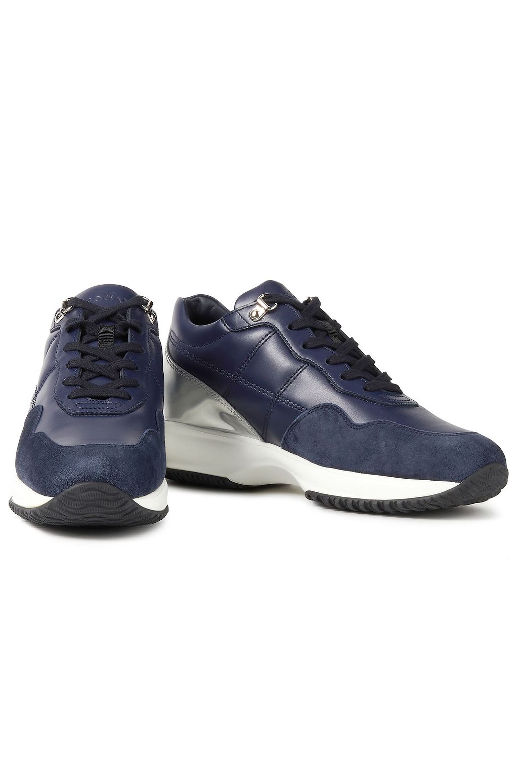 HOGAN Paneled suede, smooth and patent-leather sneakers