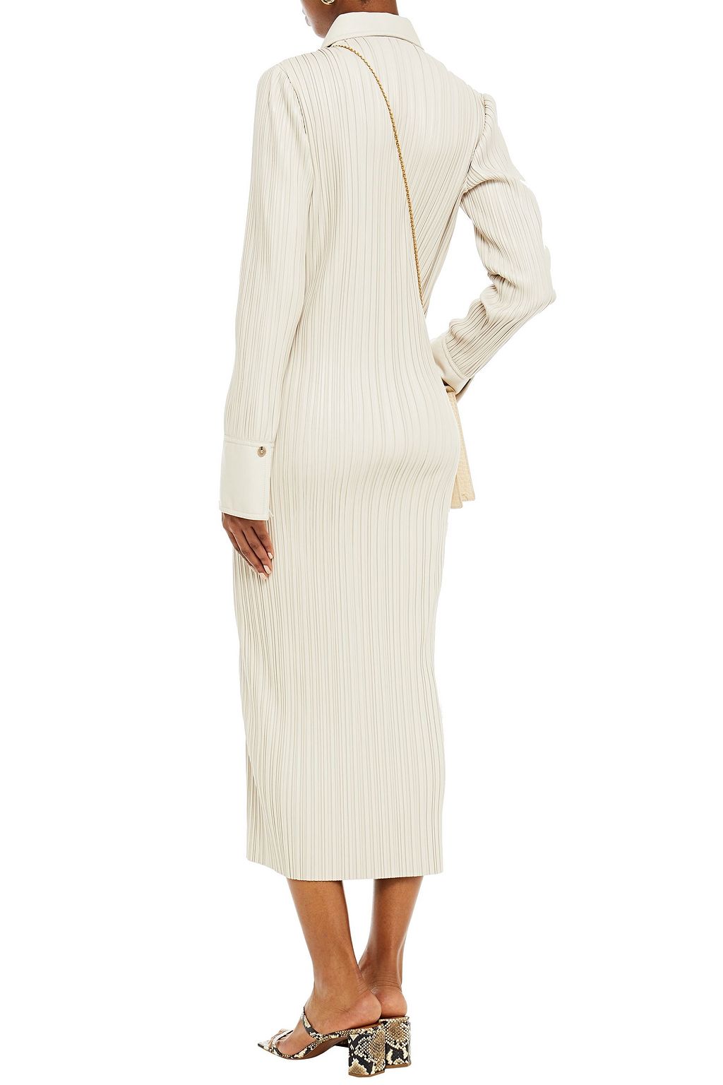 NANUSHKA Lee plissé-vegan leather midi shirt dress