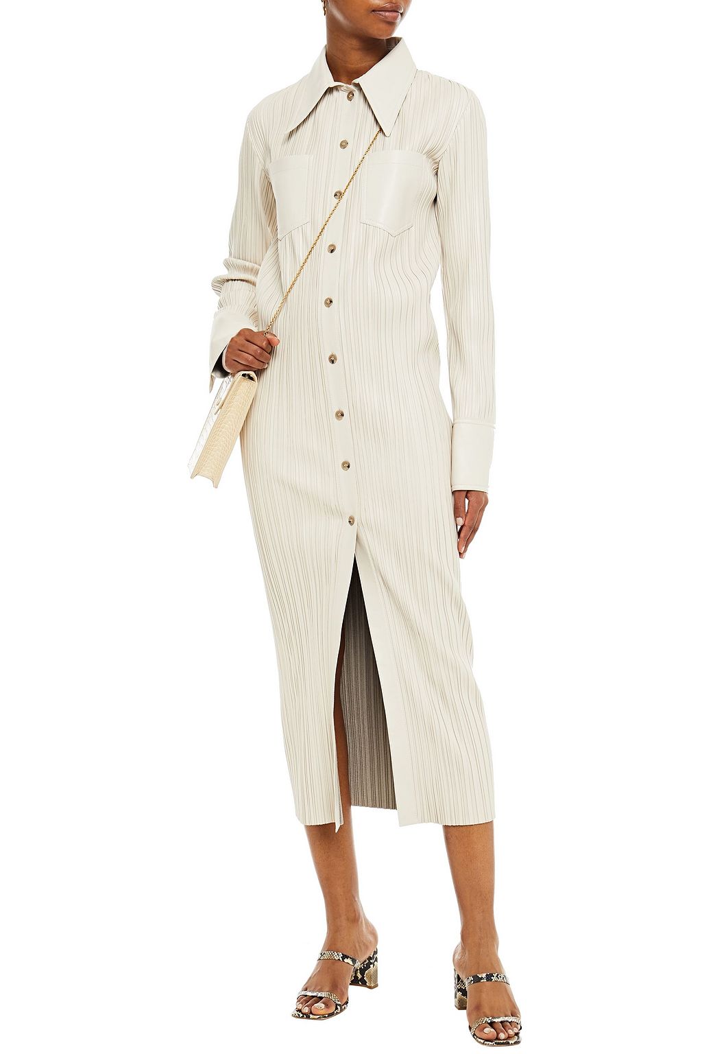 NANUSHKA Lee plissé-vegan leather midi shirt dress