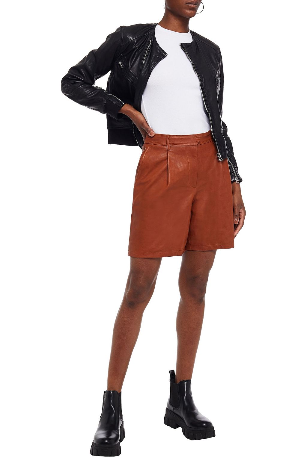 tan leather shorts
